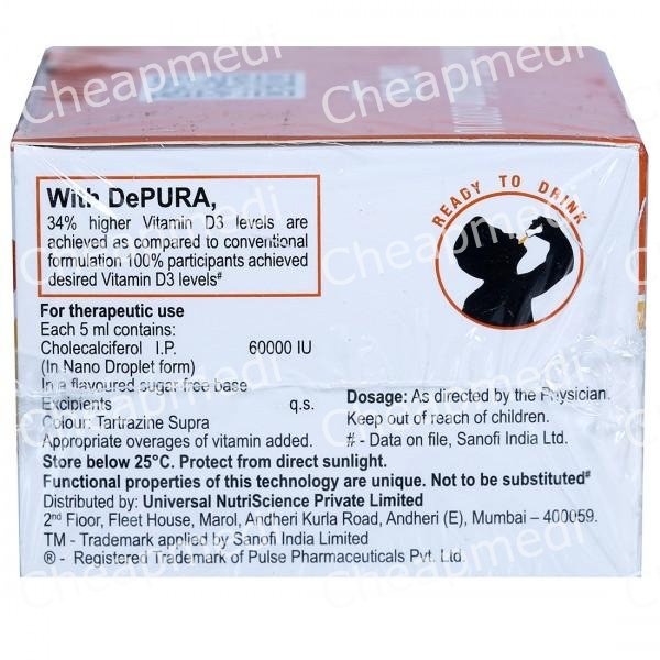 Depura 60000 IU Vitamin D3 Oral Solution | Sugar Free | For Nutritional Support | Bone, Joint & Musc